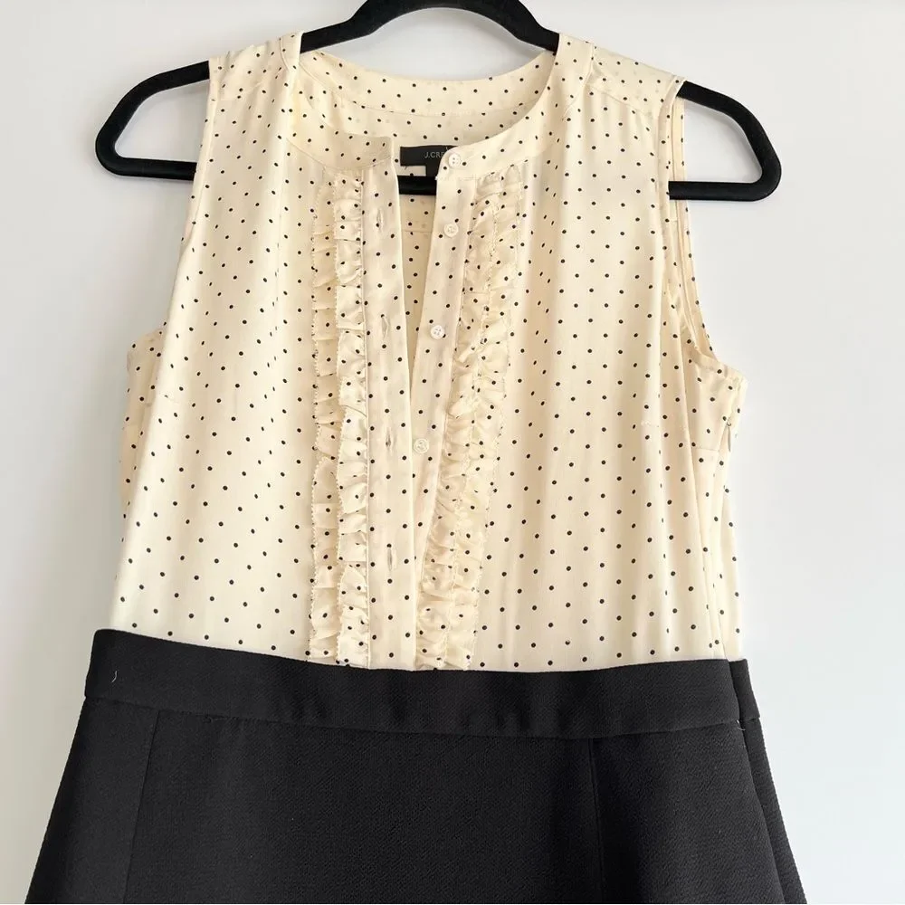 J. Crew Silk Sleeveless Vintage Polka Dot Cream and Black Skirt Dress Size 4
